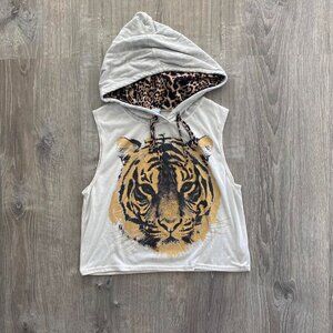 Y2K Tiger sleeveless crop hoodie